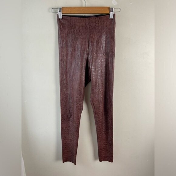 COMMANDO brown XS Croc-effect high-rise faux-leather leggings slimming - Picture 7 of 16